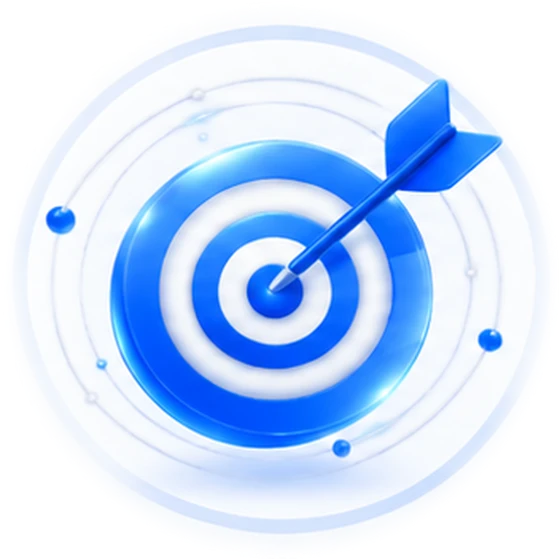 Blue 3D target with an arrow in the bullseye